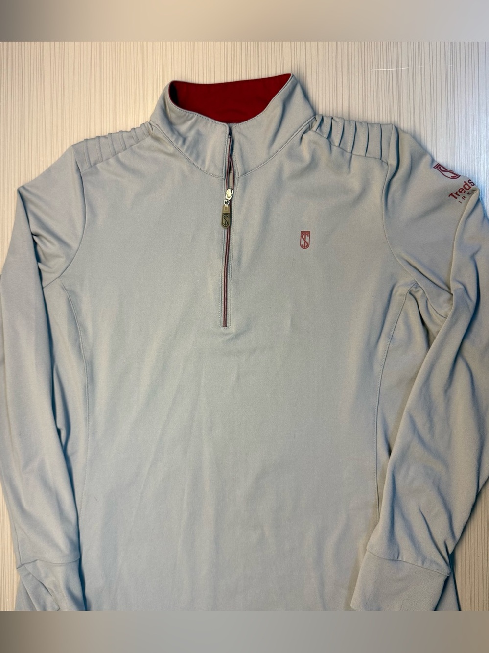 Tredstep Equestrian Light Gray Long Sleeve 1/4 Zip Pullover with Red Accent